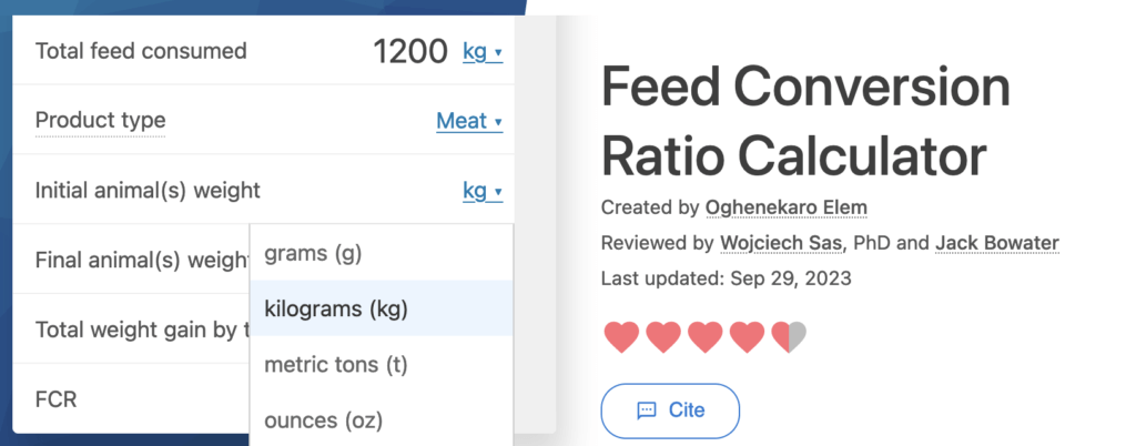 Poultry records: Feed conversion ratio (FCR) calculator