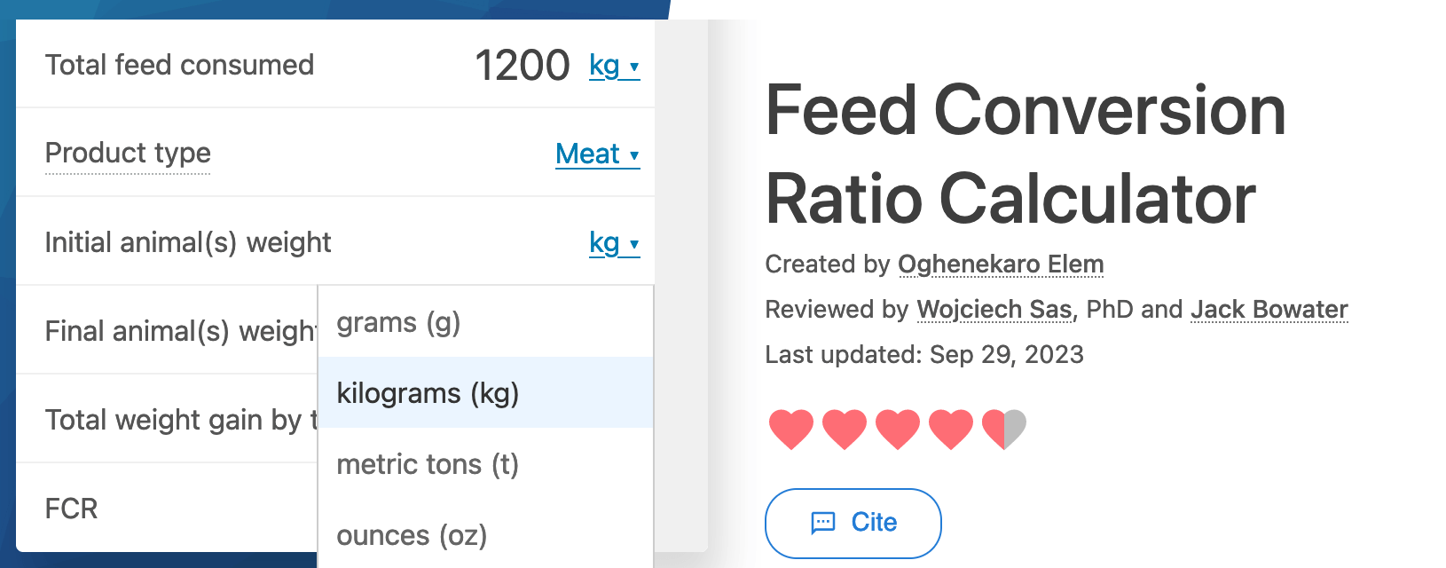 Feed conversion ratio (FCR) calculator