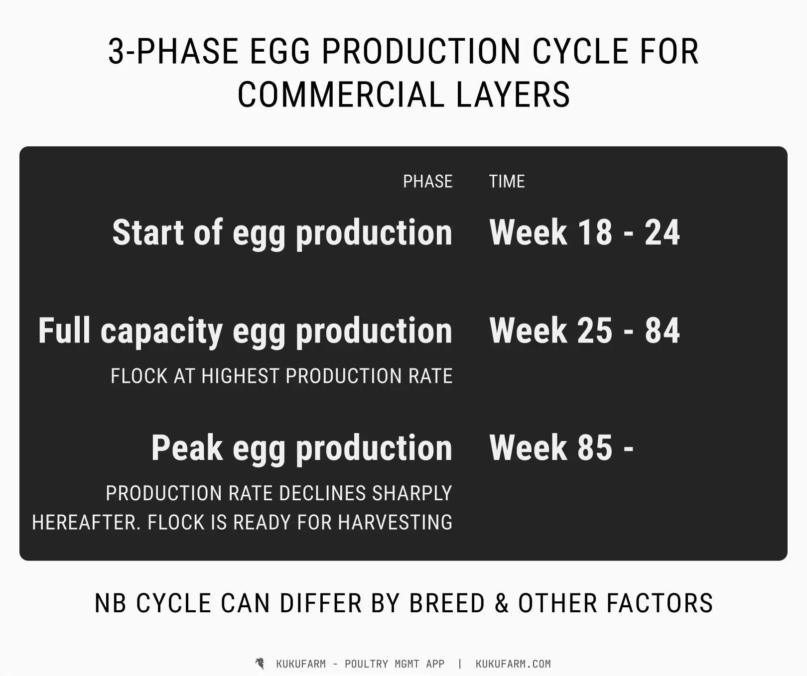 3 Phase egg production cycle for commercial hens