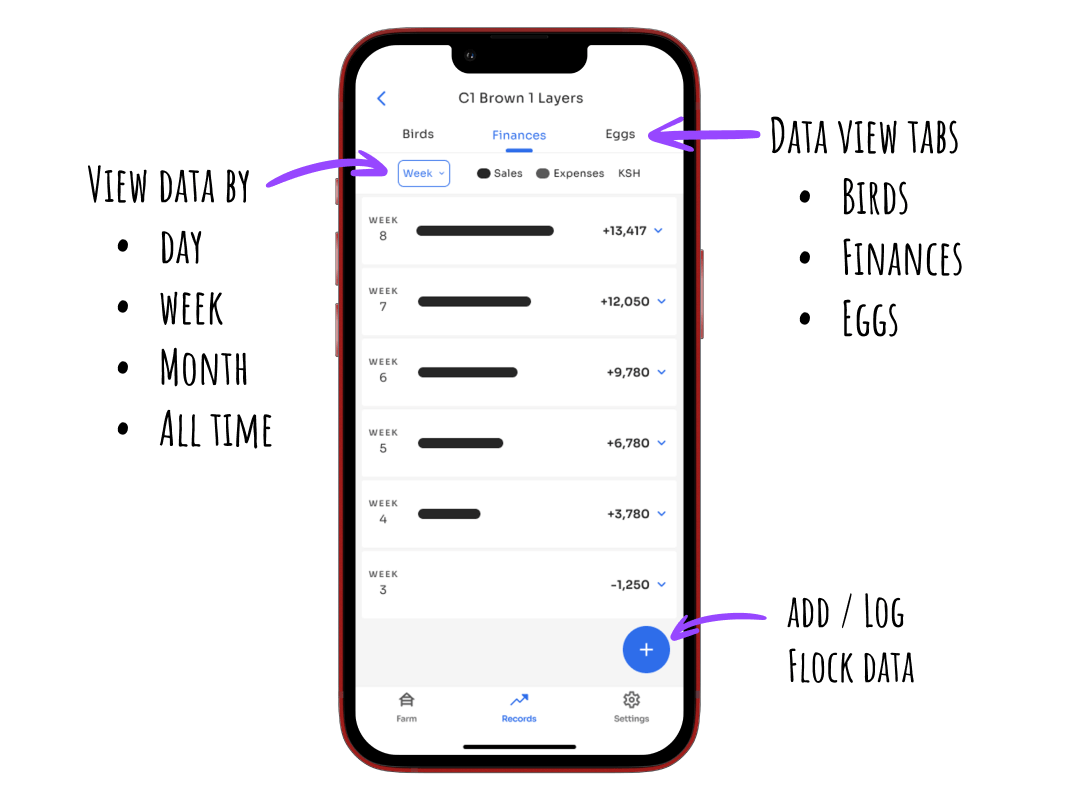 Kukufarm - poultry management app - Flock records screen - poultry bookkeeping