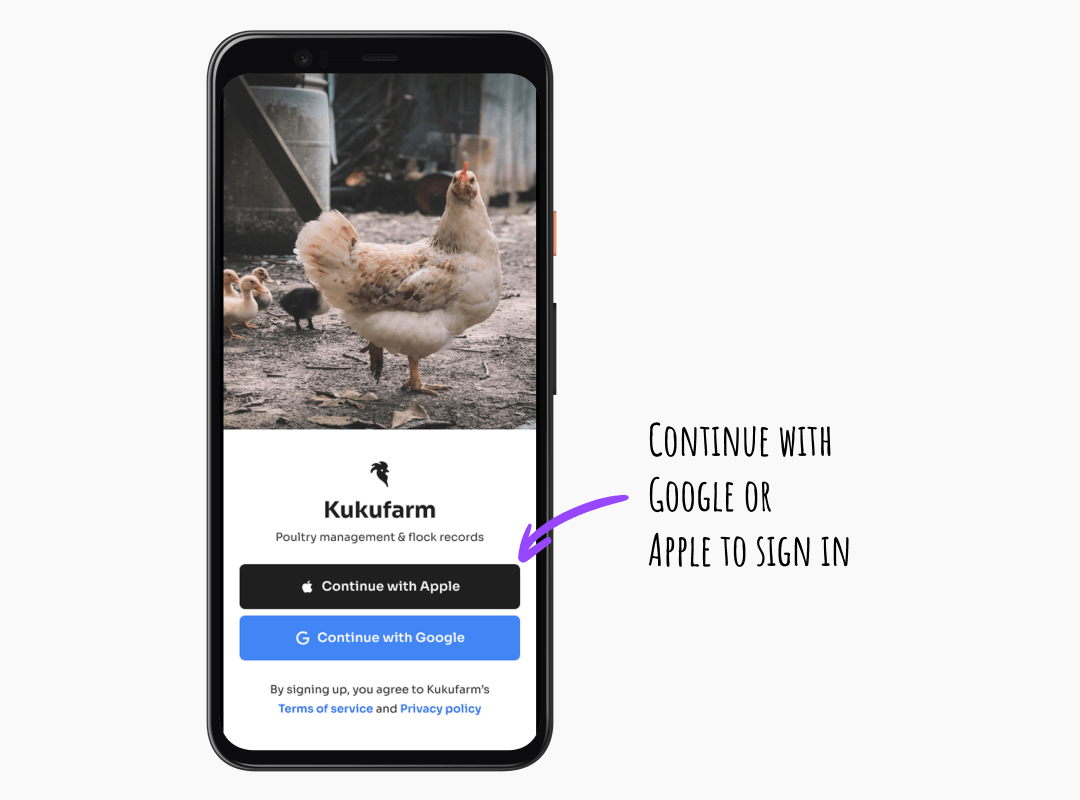 Kukufarm poultry app - sign in screen