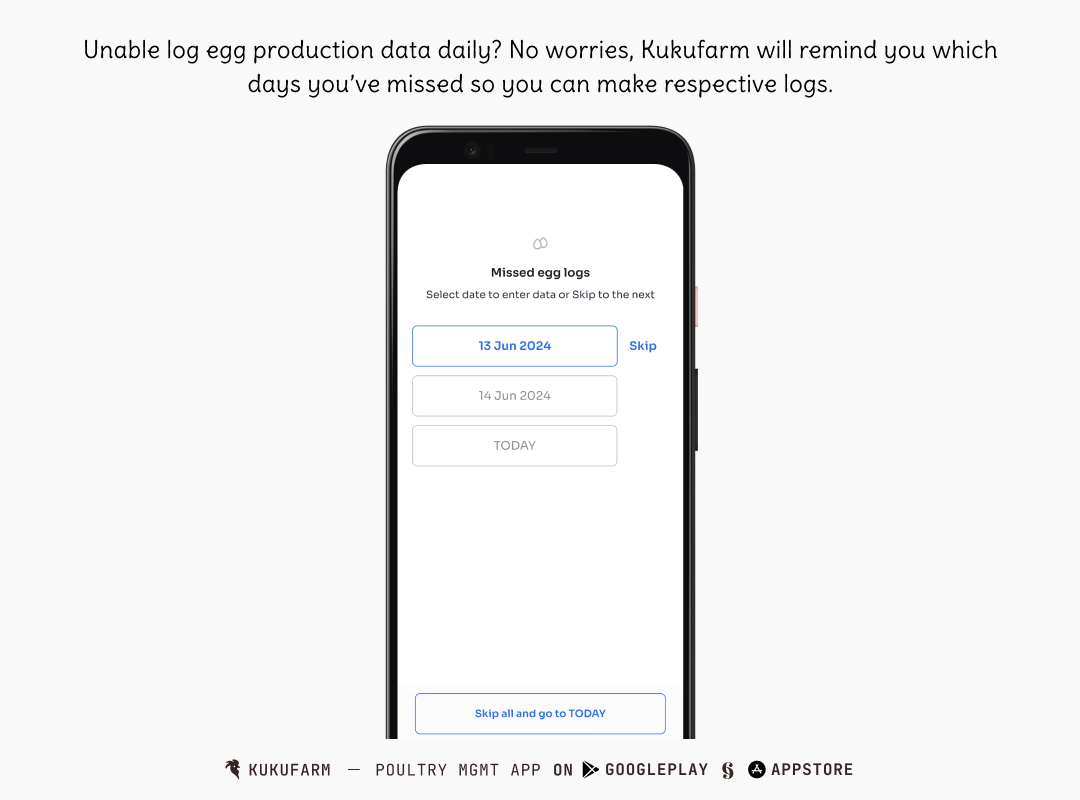 Kukufarm - poultry egg production rate - missed log reminder